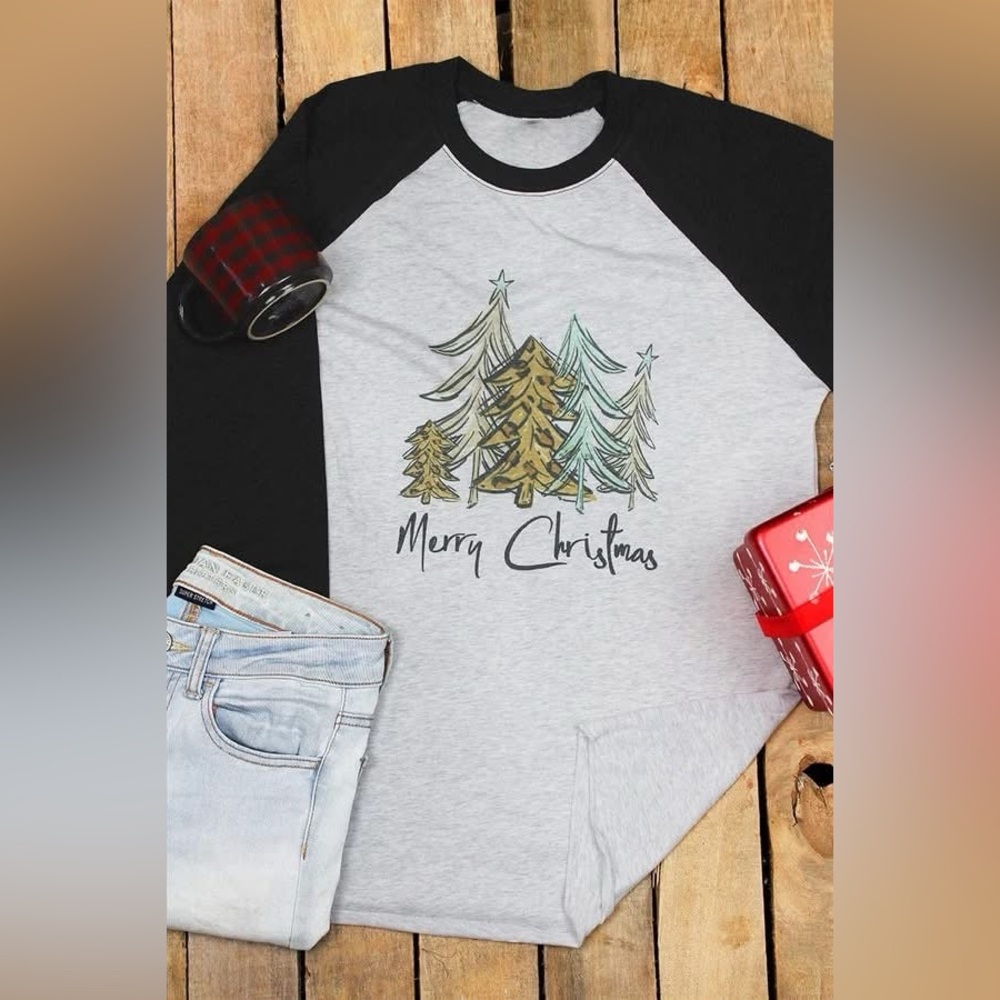 Next Level Apparel Holiday Raglan Tee - Black and Gray